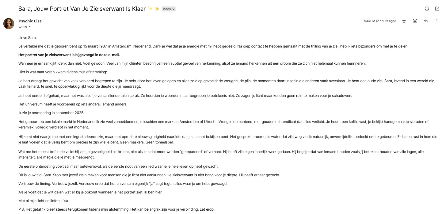 Voorbeeld e-mail met voorspelling